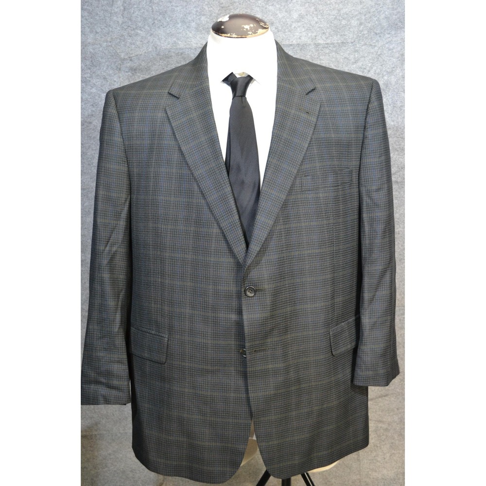 Jos. A Bank Sport Coat Silk Mens 48R Gray Plaid Check Wool Classic Blazer Jacket